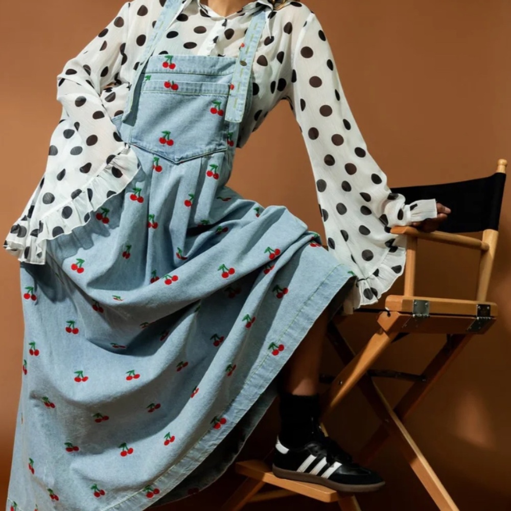 Cherry On Top Denim Jumper Dress